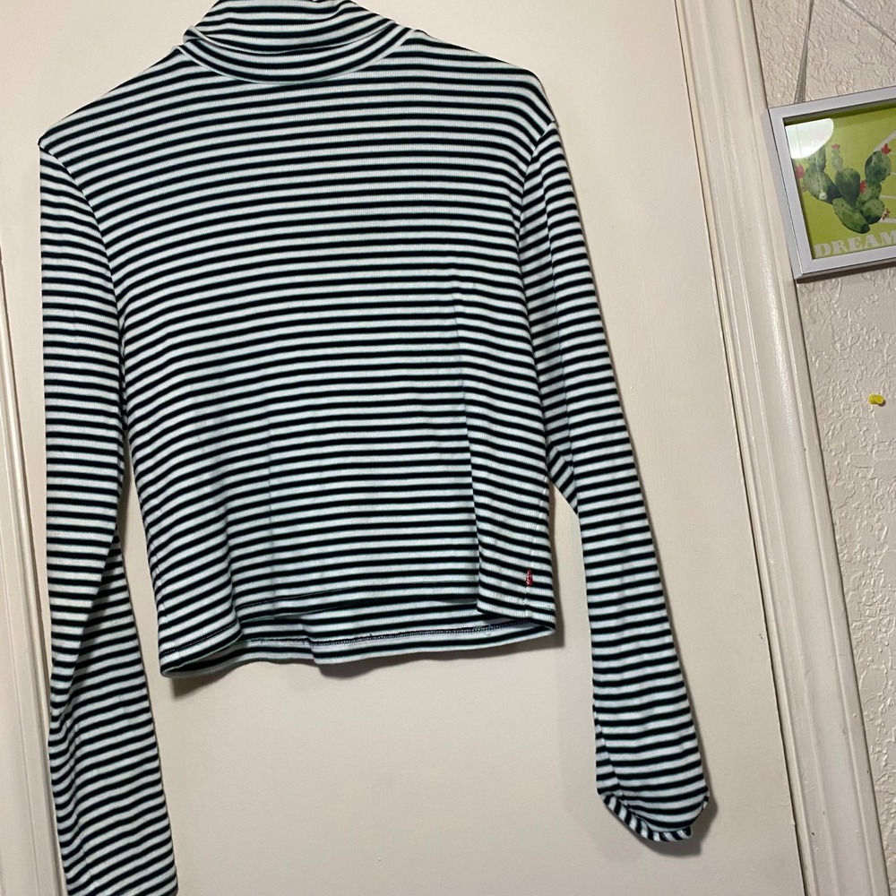 Levi's‎ Womens Striped Cropped Turtleneck Long Sleeve Cropped Top Ribbed Knit